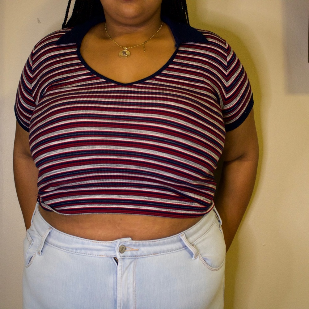 Striped Collar Crop Top